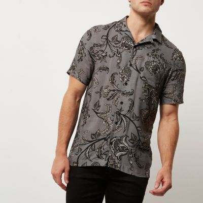Grey floral print shirt